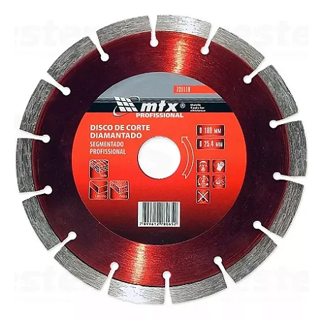Disco de corte segmentado MTX 350 x 25,4mm corte seco com anel redutor