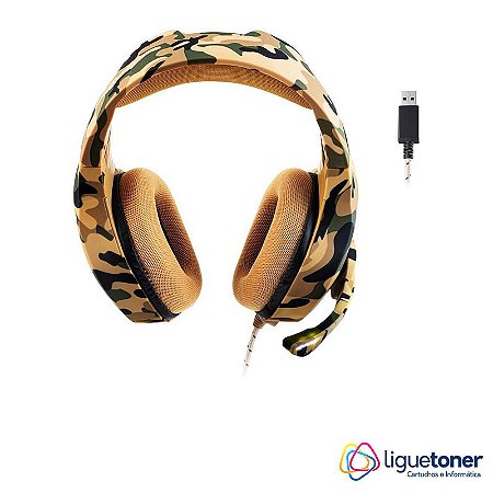 Headset Gamer Warrior Straton USB 2.0 Stereo Army LED Branco USB - PH305