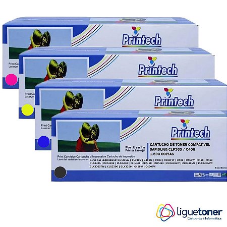 KIT TONER COMPATIVEL SAMSUNG CLP365 PRETO CYAN YELLOW MAGENTA PRINTECH