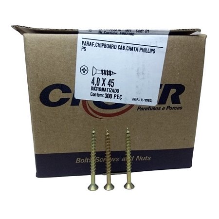 Parafuso 4,0 x 45 Chipboard Chata Phillips para Madeira - CISER CAIXA COM 300 UNIDADES