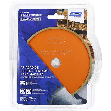 Rebolo Diamantado Norton 150mm para Afiação de Serra/Fresas