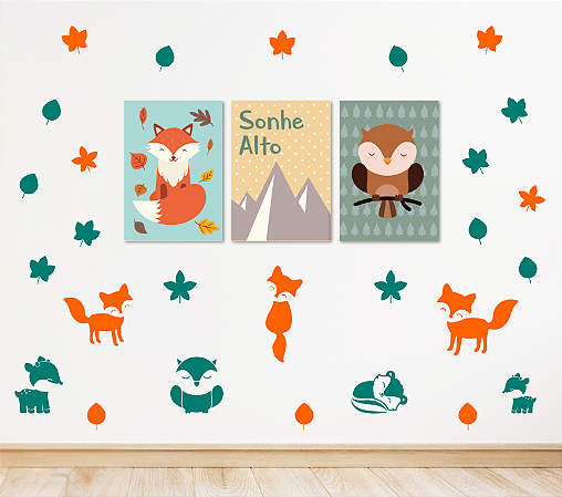 Kit Plaquinhas + Adesivos - Raposinha