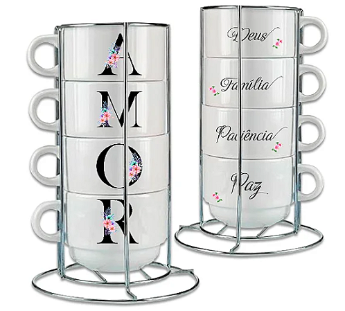 Kit Torre de xícaras 4 pçs - 150ml Personalizada