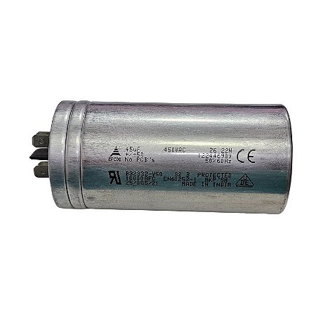 Capacitor Polipropileno 45uF x 450Vac 50/60Hz Alumínio Faston Epcos