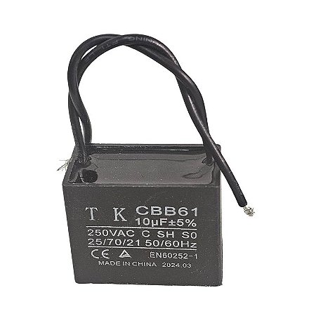 Capacitor de Ventilador 10uF x 250Vac 50/60Hz +-5% Fio CBB61 TK