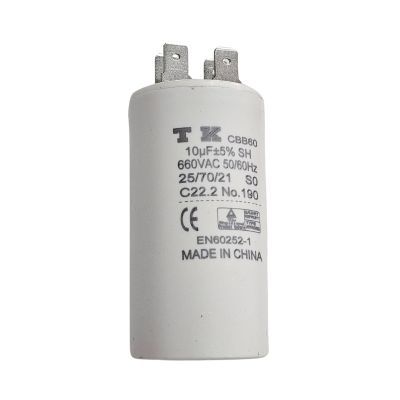 Capacitor Polipropileno 10uF x 660V 50/60Hz Plástico Faston TK CBB60