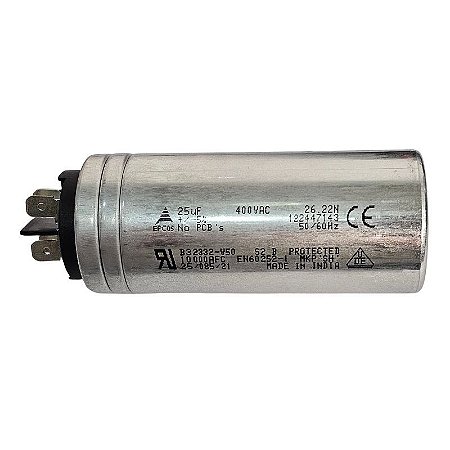 Capacitor Polipropileno 25uF x 400Vac 50/60Hz Alumínio Epcos
