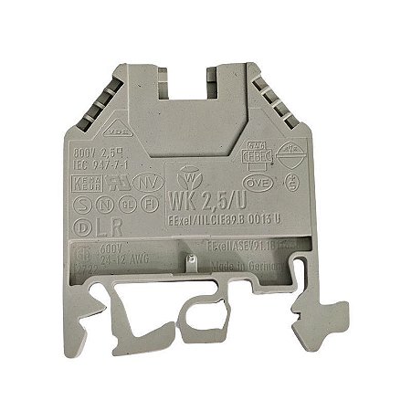 Bloco de Terminais Montado em Trilho WK2,5/U Din 2 Posições 24Awg 12Awg 2,5mm² Parafuso 57.503.0055.0 Wieland