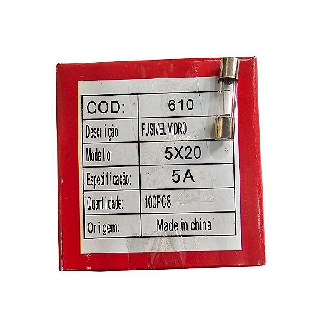 Fusível 5A 250V Pequeno 5X20 Vidro Cx 100pçs