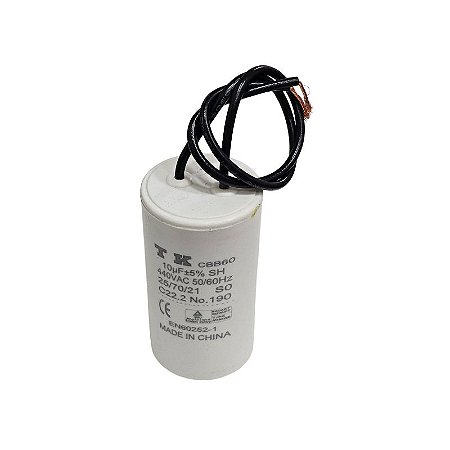Capacitor Polipropileno 10uF x 440V 50/60Hz Plástico Fio CBB60 TK