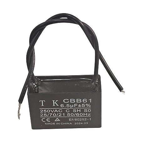 Capacitor de Ventilador 6.5uF x 250Vac Fio CBB61 TK