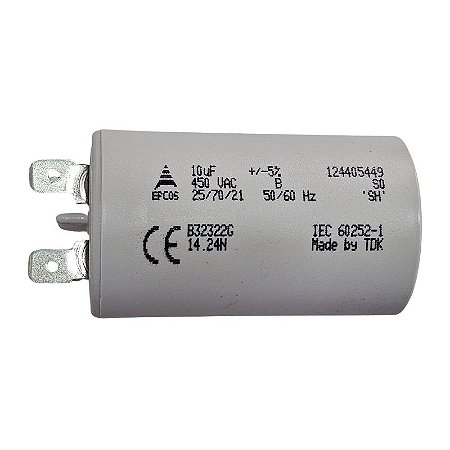 Capacitor Polipropileno 10uF x 440/450Vac 50/60Hz Plástico Faston Epcos