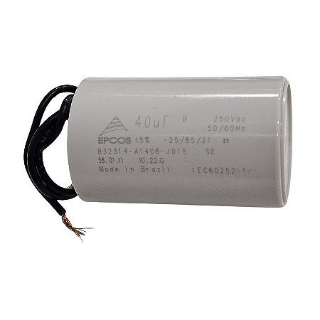 Capacitor Polipropileno 40uF x 250Vac 50/60Hz Plástico Fio Epcos B32314-A1406-J015 40DX62A