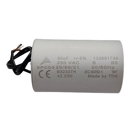 Capacitor Polipropileno 60uF x 250Vac 50/60Hz Plástico Fio Epcos