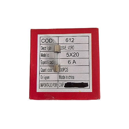 Fusível 6A 250V Pequeno 5X20 Vidro Cx 100pçs