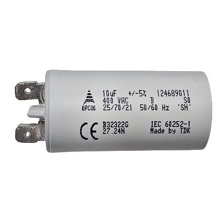 Capacitor Polipropileno 10uF x 400Vac Plástico Faston 50/60Hz Epcos