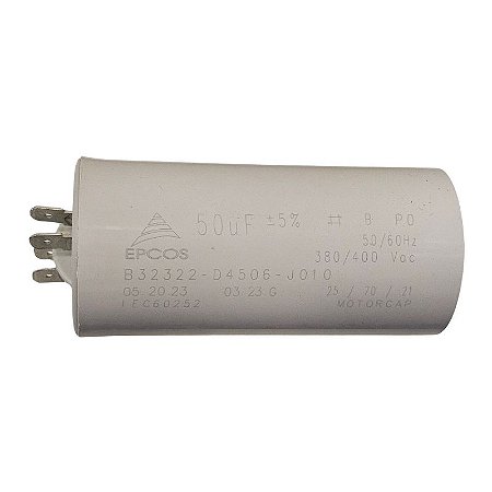 Capacitor Polipropileno 50uF x 380/400Vac 50/60Hz Plástico Faston Epcos