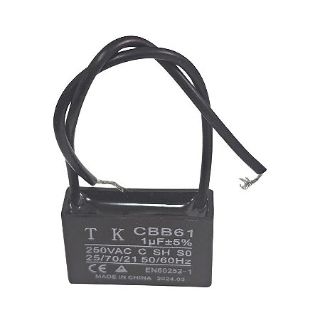 Capacitor de Ventilador 1uF x 250Vac Fio CBB61 TK