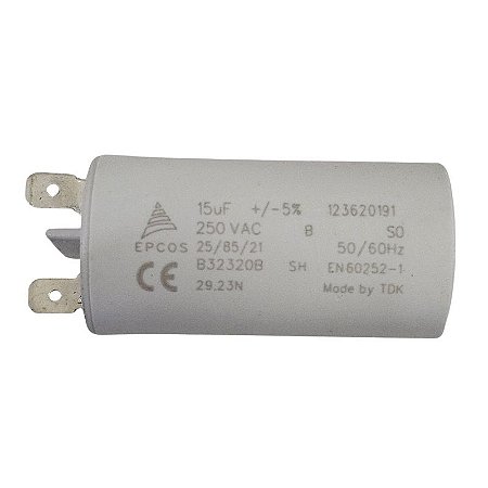 Capacitor Polipropileno 15uF x 250V 50/60Hz Plástico Faston Epcos