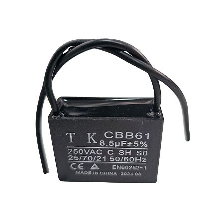 Capacitor de Ventilador 8,5uF x 250Vac Fio CBB61 TK