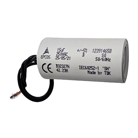 Capacitor Polipropileno 15uF x 250Vac 50/60Hz Plástico Fio Epcos