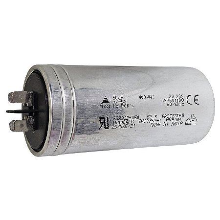 Capacitor Polipropileno 50uF x 400Vac 50/60Hz Alumínio Faston Epcos