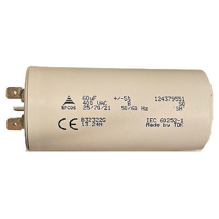 Capacitor Polipropileno 60uF x 400Vac 50/60Hz Plástico Faston Epcos