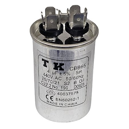 Capacitor Polipropileno 4uF x 440Vac 50/60Hz CBB65 TK