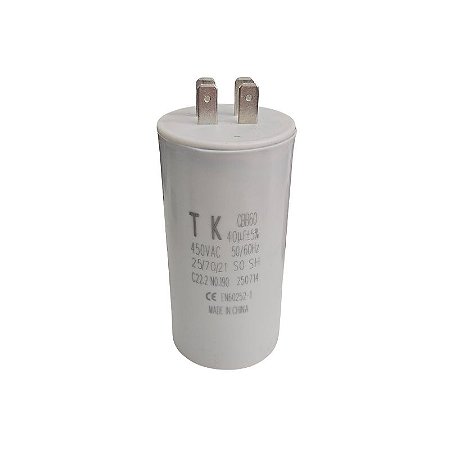 Capacitor Polipropileno 40uF x 450Vac 50/60Hz Plástico Faston Cbb60 Tk