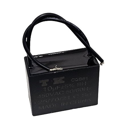 Capacitor de Ventilador 10uF x 450V Plástico Fio CBB61 Tk