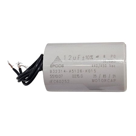 Capacitor Polipropileno 12uF x 440/450Vac 50/60Hz Plástico Fio B32314-A5126-K015 Epcos