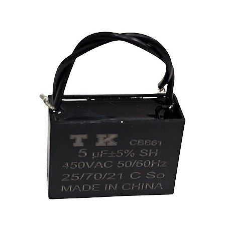 Capacitor de Ventilador 5uF x 450Vac 50/60Hz Fio CBB61 TK