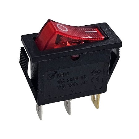 Chave Gangorra KCD3-102N 2 Posições 3 Terminais 15A 250Vac 20A 125Vac Vermelha