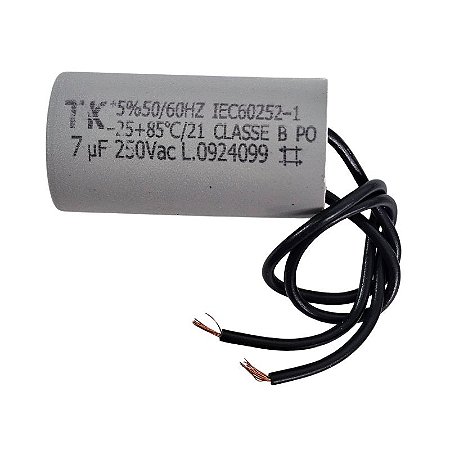 Capacitor Polipropileno 7uF x 250Vac 50/60Hz Plástico Fio Tk