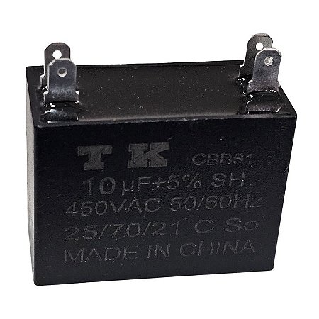 Capacitor Polipropileno 10uF x 450V 50/60Hz CBB61 Faston TK