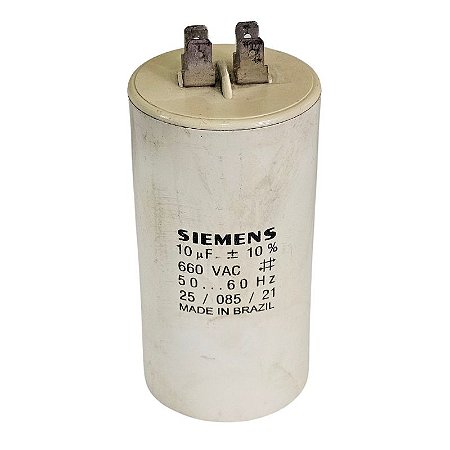 Capacitor Polipropileno 10uF x 660V 50/60Hz Plástico Faston Siemens
