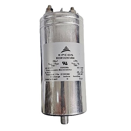 Capacitor Polipropileno 200uF x 250V 50/60Hz Alumínio Com Parafuso de Fixação Epcos