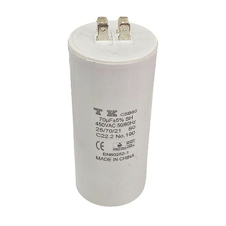 Capacitor Polipropileno 70uF x 440Vac 50/60Hz Plástico Faston CBB60 TK