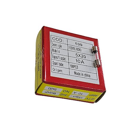 Fusível 10A 250V Pequeno 5x20 Vidro Cx 100pçs