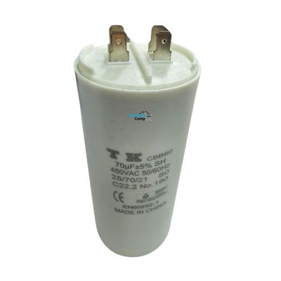 Capacitor Polipropileno 70uF x 450V 50/60Hz Plástico Faston CBB60 TK