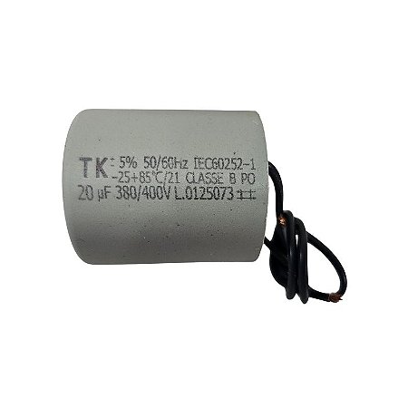 Capacitor Polipropileno 20uF x 380/400Vac 50/60Hz Plástico Fio TK