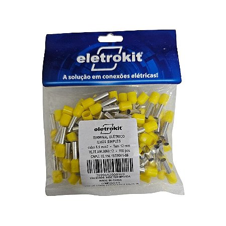 Terminal Ilhos Amarelo Para Cabos de 6mm Kit 100pçs