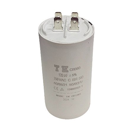 Capacitor Polipropileno 120uF x 250Vac 50/60Hz Plástico Faston CBB60 TK