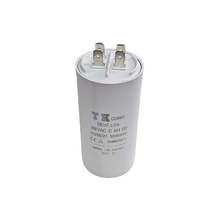 Capacitor Polipropileno 100uF x 250Vac 50/60Hz Plástico Faston CBB60 Tk