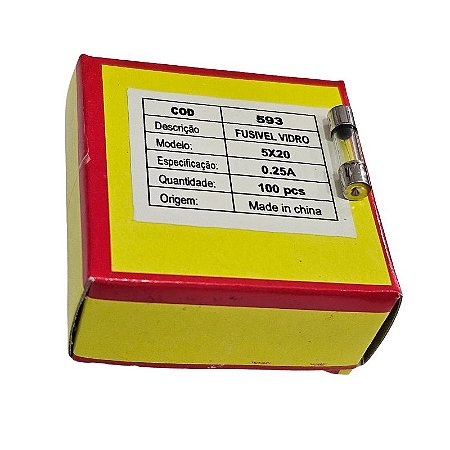 Fusível 0,25A = 250MA 250V Pequeno 5X20 Vidro Cx 100pçs