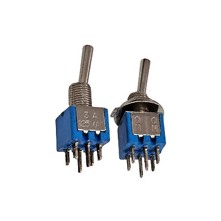 Chave Alavanca Metálica On On SMTS-202 6 Terminais 3A 125V Azul