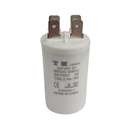 Capacitor Polipropileno 2uF x 660Vac 50/60Hz Plástico Faston CBB60 TK