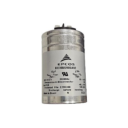 Capacitor Polipropileno 60uF x 250V Alumínio Faston Epcos
