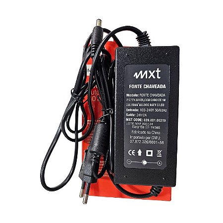 Fonte de Alimentação 2A 24V 48W Para CFTV Com Cabo 1 Metro Mxt
