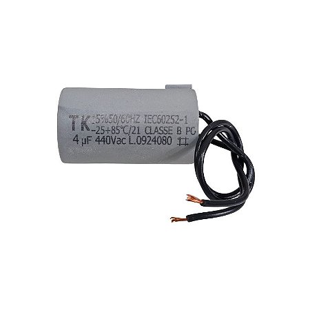 Capacitor de Partida 4uF x 440V 50/60Hz Plástico Fio TK